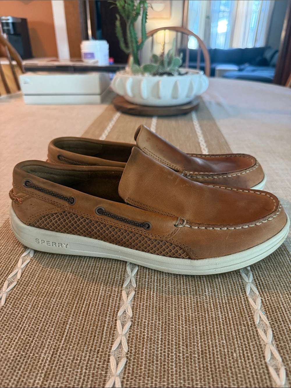 Sperry Men’s Tan Leather Slip-On Boat Shoes